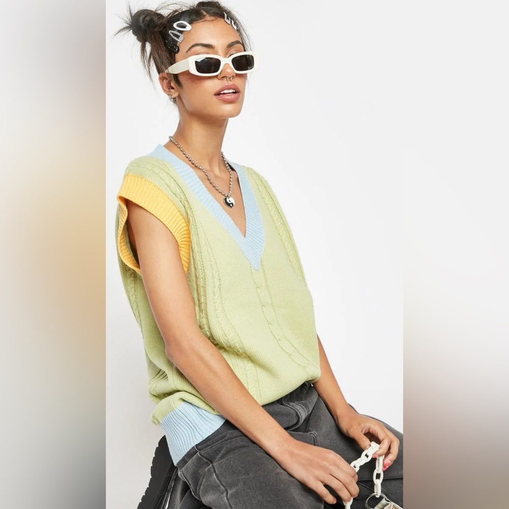 SOLD Bailey Rose Avocado Oversized Knit Sweater Vest